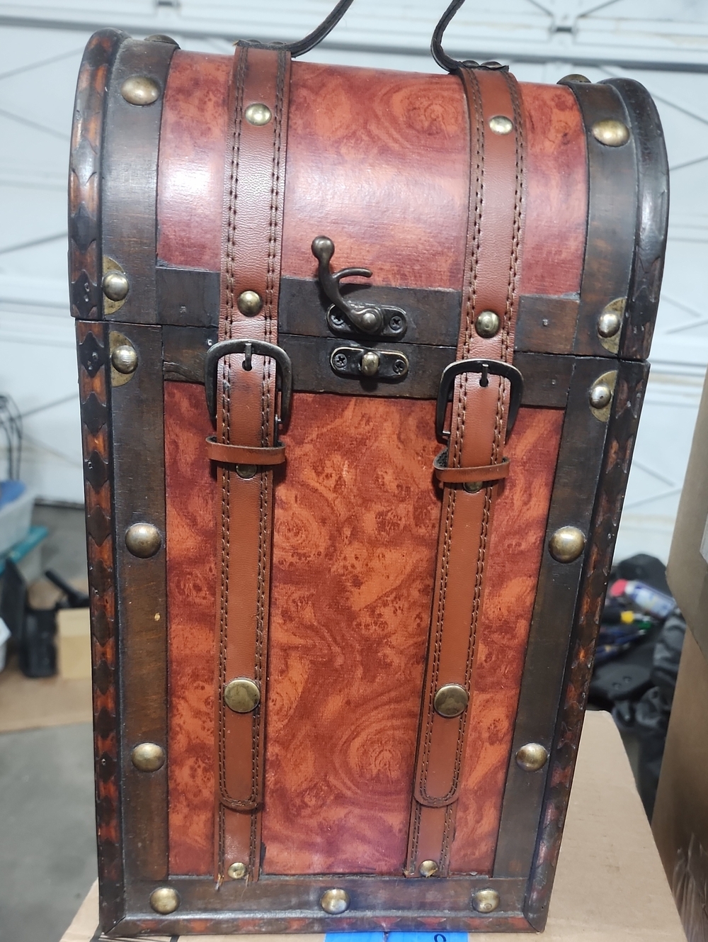 Vintage-Style Brown Faux Leather Treasure Chest Trunk